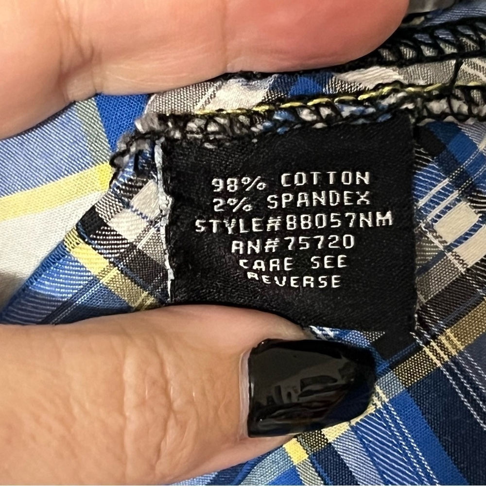Buckle Black LS Shirt Men's XXL Blue Yellow Plaid Button Down Metal Buttons - Picture 7 of 9